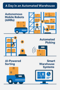 Infographic of “A Day in an Automated Warehouse”